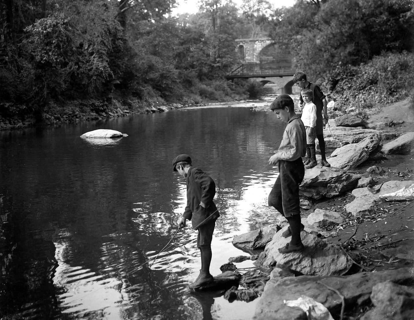 1907 Four Boys Fishing Philadelphia Pennsylvania Old 300 Piece Jigsaw Puzzle
