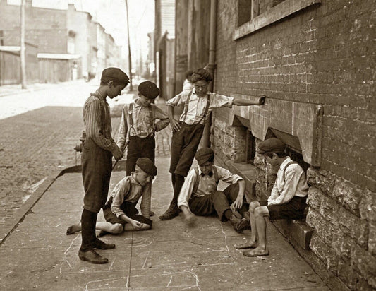 1908 Boys Playing Craps Cincinnati Ohio Old Vintage Photo 6 X 8 Reprint