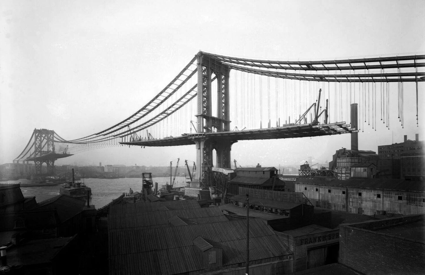 1909 Manhattan Bridge Under Construction Vintage Old Photo Reprint