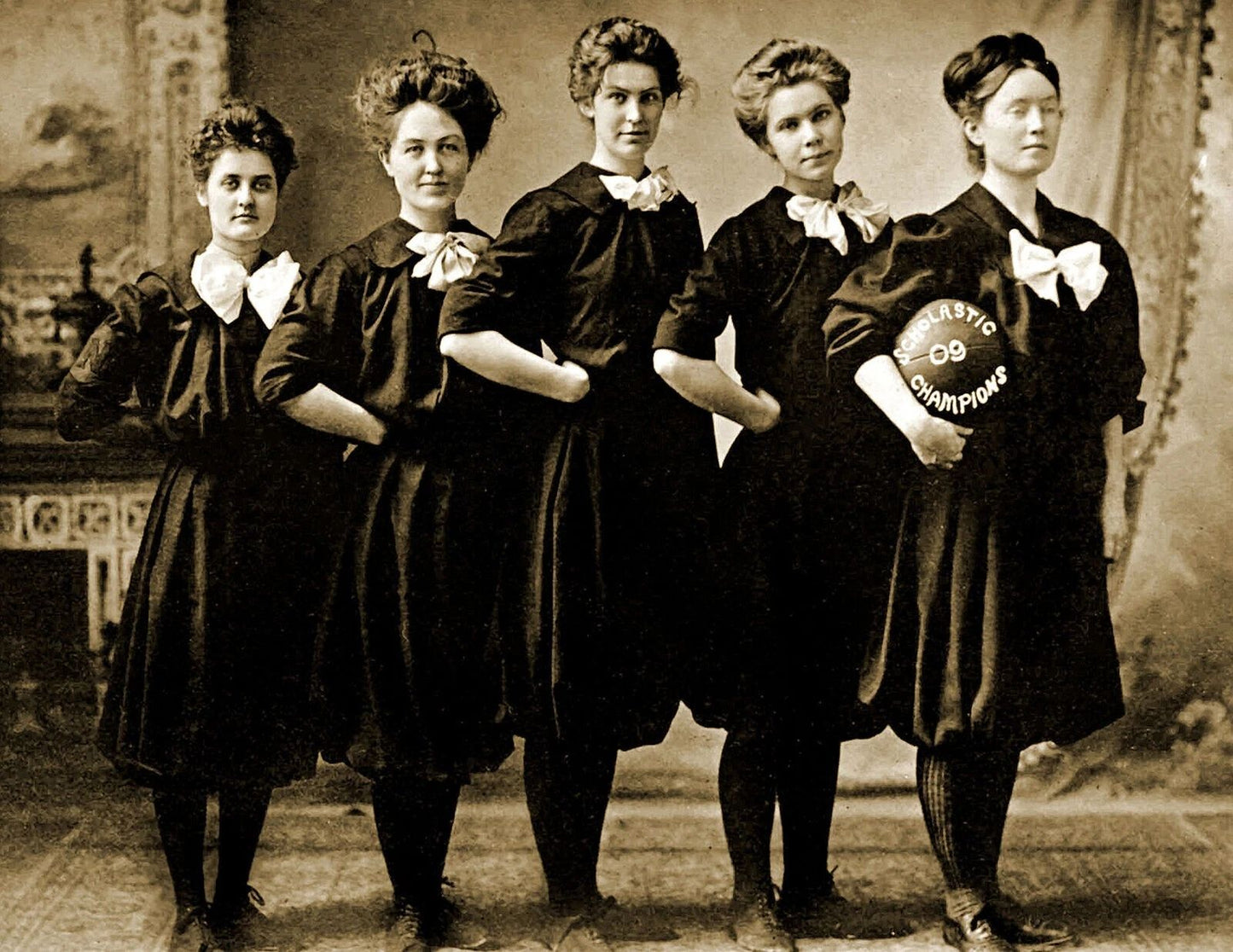 1909 Scholastic Champions Girls Basketball Team Vintage Picture Photo Print