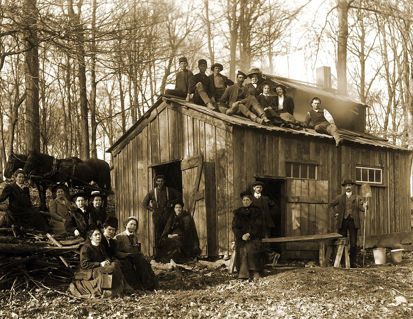 1910 Group At A Sugaring Shack Vintage Old Magnet Reprint