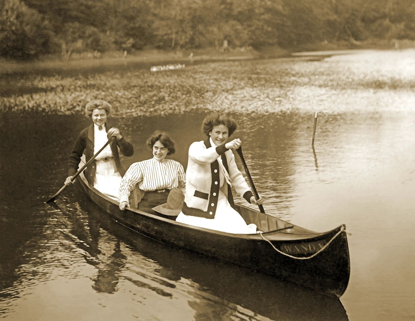 1910 Three Young Women In Boat Canoe Vintage Old Magnet Reprint