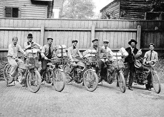 1914 Mailmen On Harley Davidson Motorcycles Historic Keychain Picture Keychain
