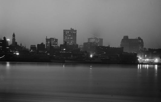 1915 Michigan Detroit Skyline At Night From Windsor Vintage Old Photo 8 X 10
