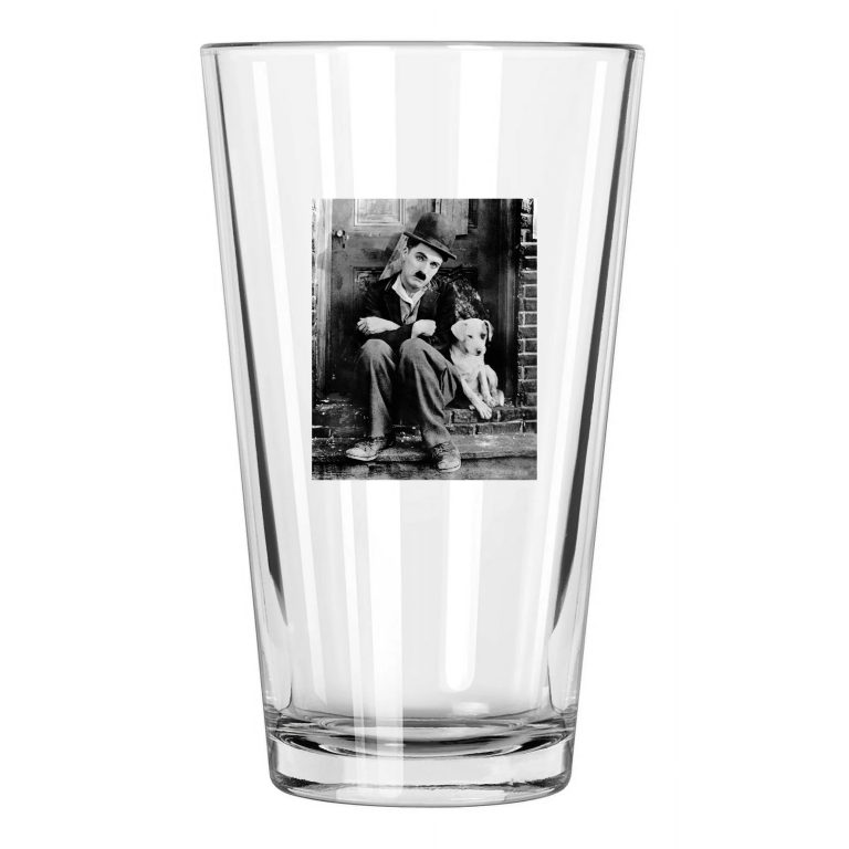 1918 Comic Actor Charlie Chaplin Photo 'A Dogs Life' Pint Beer Drinking Glass