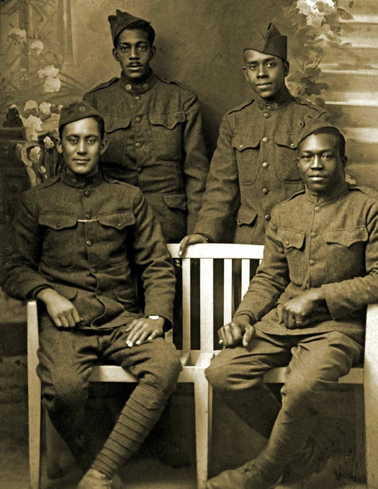 1918 Four Black African American Soldiers Vintage Old Photo Reprint