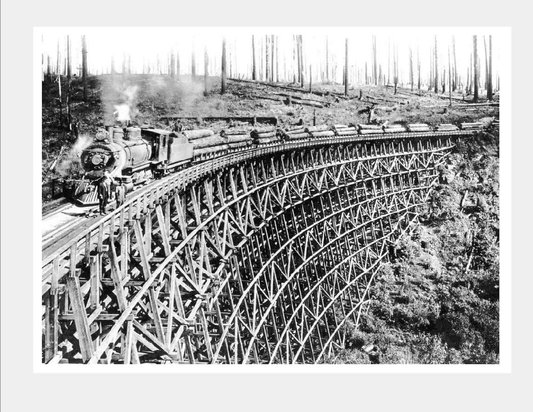 1918 Logging Railroad Trestle Washington Vintage Retro Train Keychain Keychain