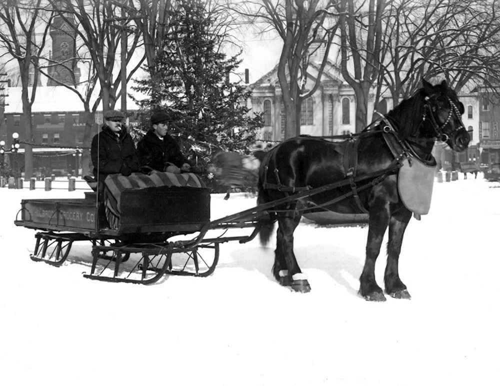 1920 Holbrook Grocery Delivery Horse Sleigh Old Magnet Reprint