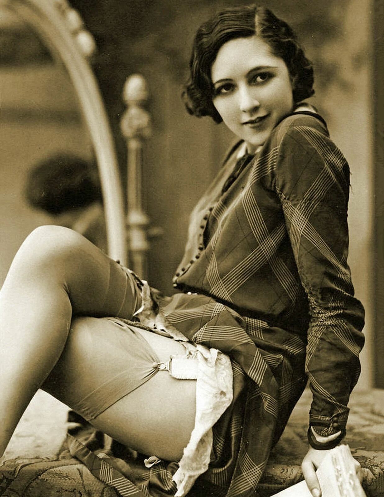 1920 Sexy Lucette Desmoulins Smiling Pretty Girl Old Keychain Reprint