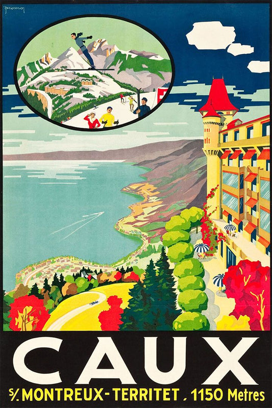 1920S Caux Switzerland Vintage Style Resort Travel Keychain