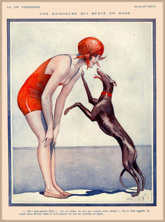 1920S La Vie Parisienne Greyhound Dog French Travel Ad Keychain