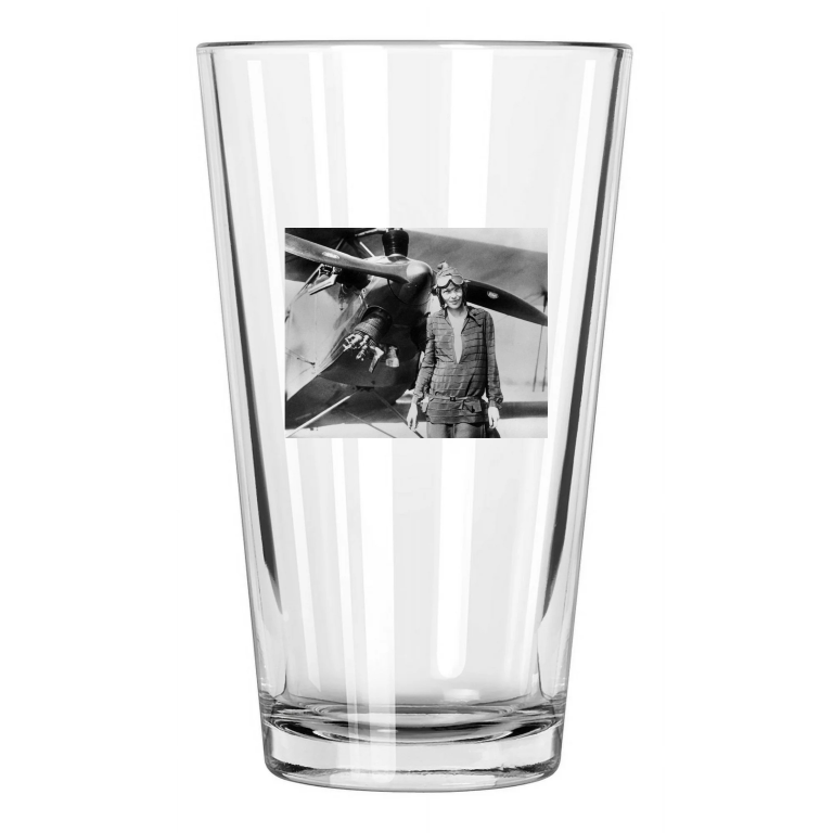 1922 Aviator Pilot Amelia Earhart Photo Airplane Pint Beer Drinking Glass