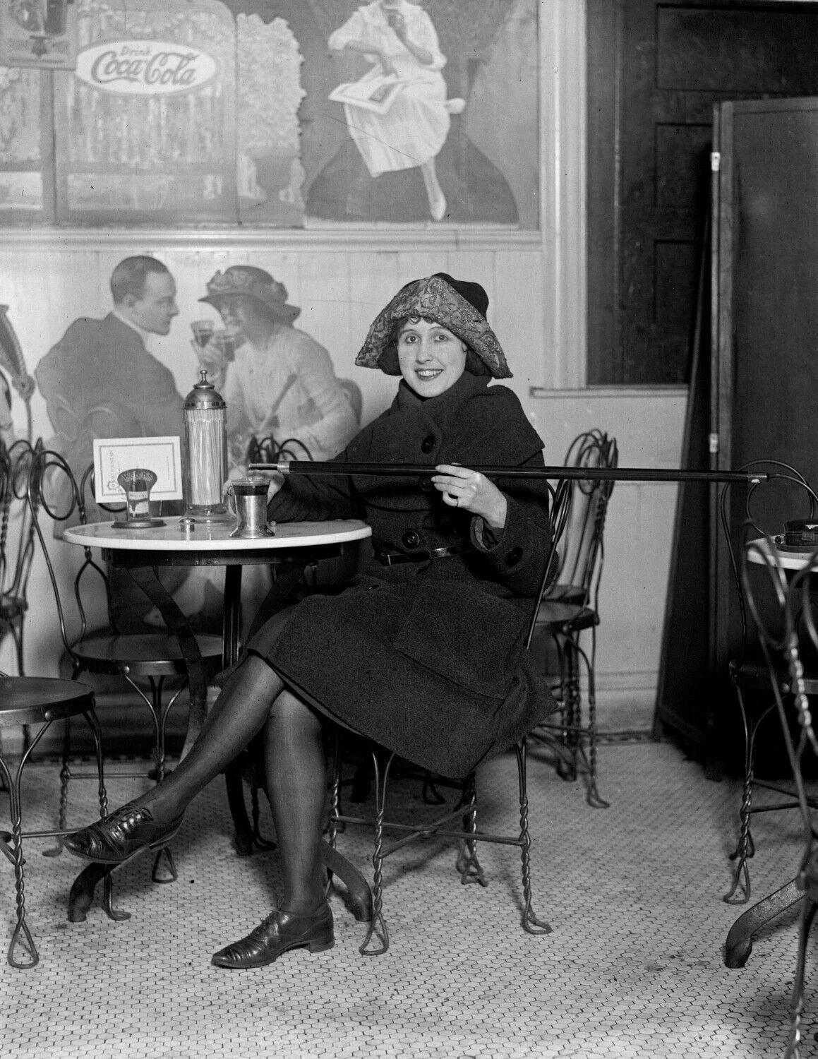 1922 Prohibition Woman With Cane Flask Vintage Keychain Reprint Alcohol