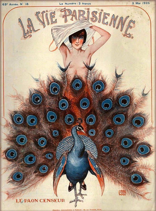 1925 La Vie Parisienne Le Paon Censeur France Travel Ad Poster In.