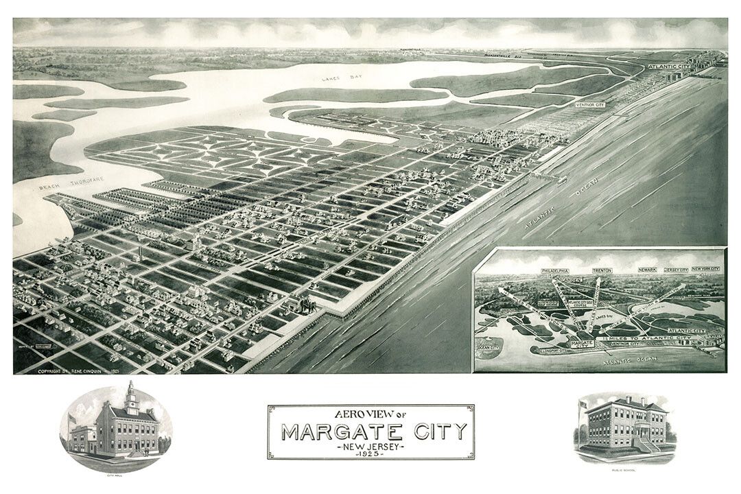 1925 Margate City New Jersey Vintage Old Panoramic Map Jigsaw Puzzle