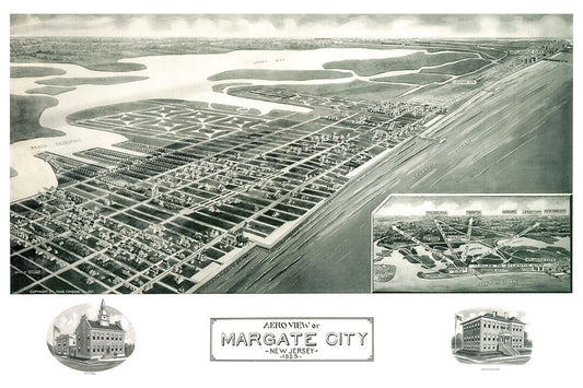 1925 Margate City New Jersey Vintage Old Panoramic Map Magnet