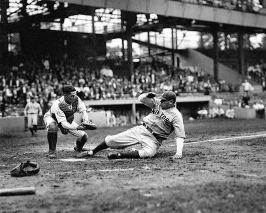 1925 New York Yankees Babe Ruth Glossy Magnet Sliding At Home Plate Print