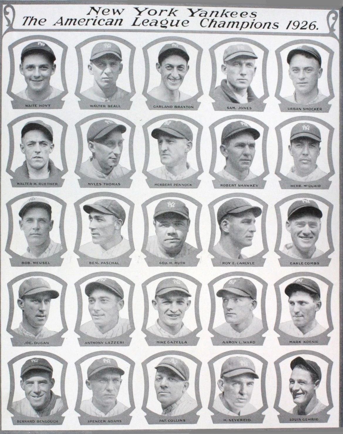 1926 New York Yankees Team Photo Baseball Picture Ny Mlb Al League Champs