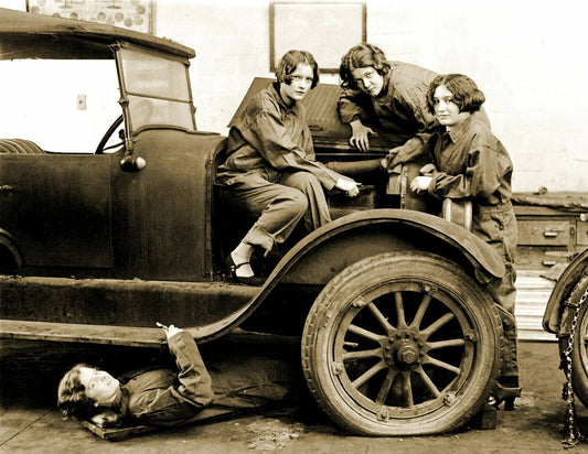 1927 High School Girls In Auto Repair Shop Class Old Magnet Reprint