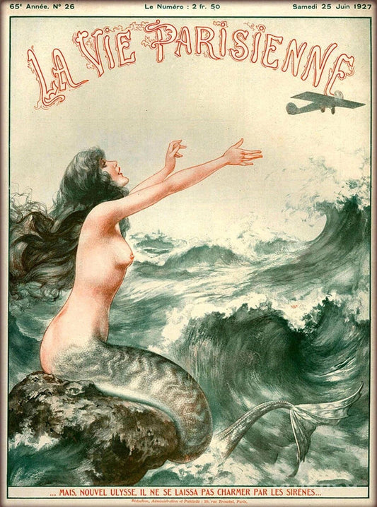1927 La Vie Parisienne Mermaid & Airplane France Travel Ad Poster Print