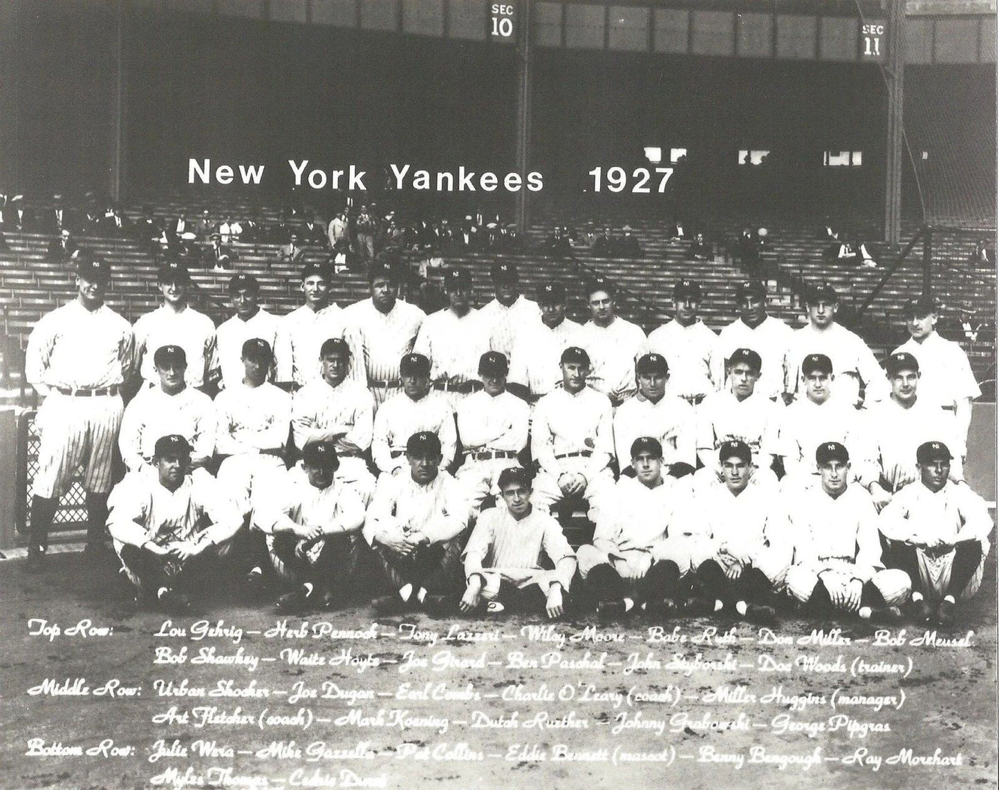 1927 New York Yankees Team Photo Baseball Picture Ny With Names Mlb