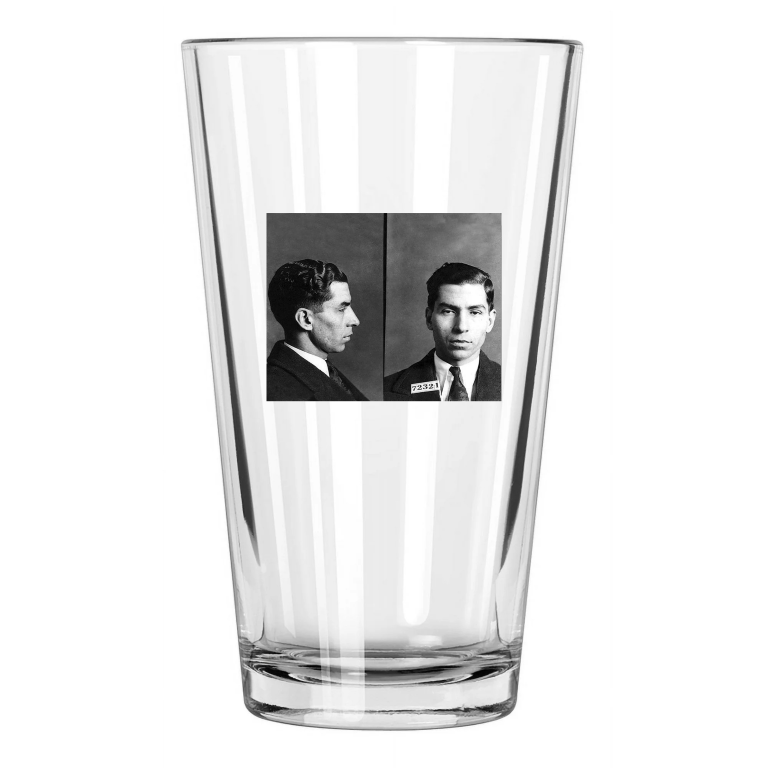 1928 Charles Lucky Luciano Mug Shot American Gangster Mobster Pint Beer Glass