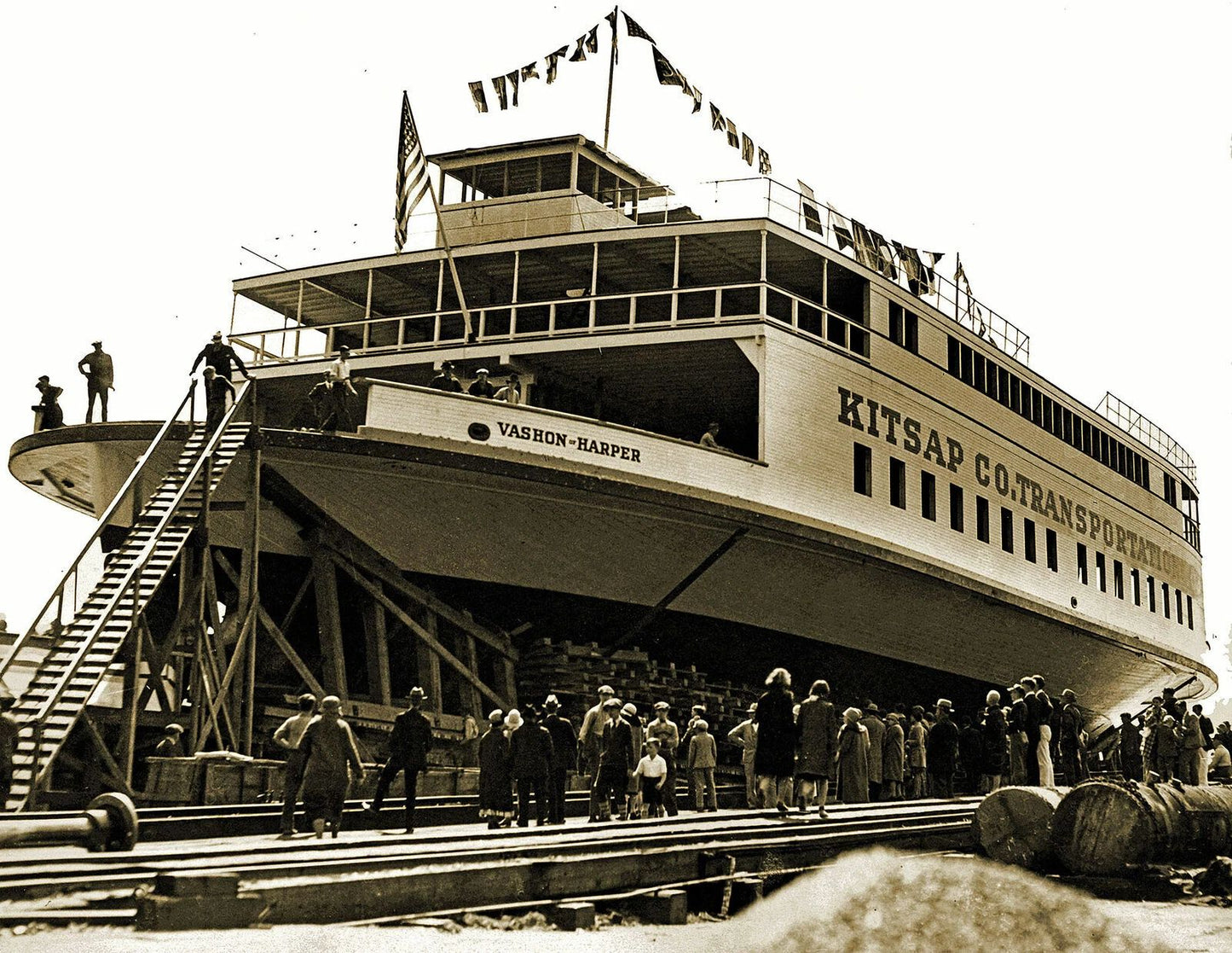 1930 Ferry Vashon In Drydock Before Launch Old Vintage Photo Reprint