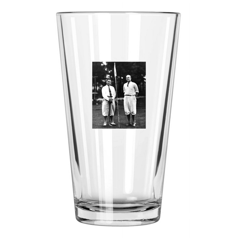 1930 Golfers Bobby Jones And Ty Cobb Golf Pin Flag Pint Beer Drinking Glass