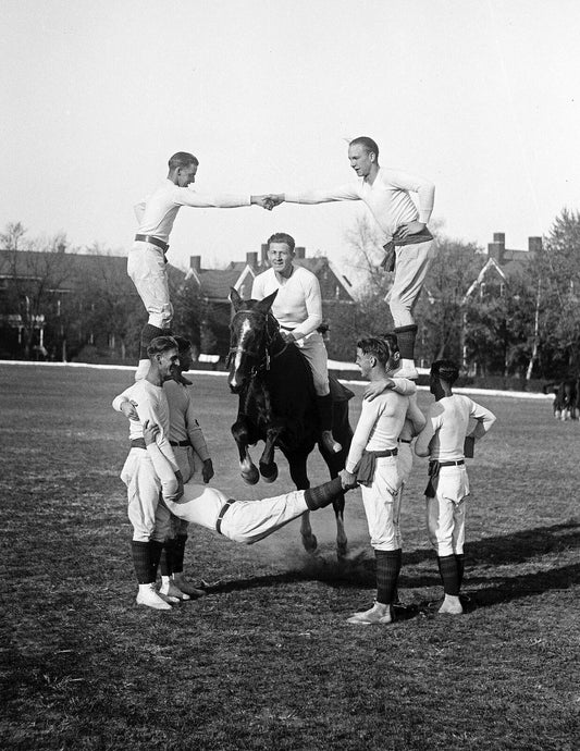 1930 Horse Jumping Through A Group Of Men Vintage Old Keychain Reprint