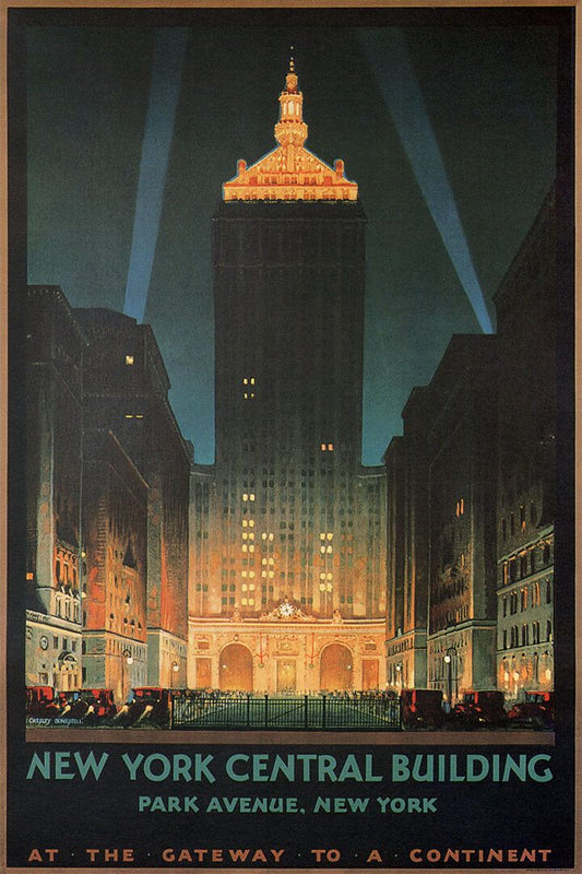 1930 New York Park Avenue Central Building Vintage Travel Wall Poster