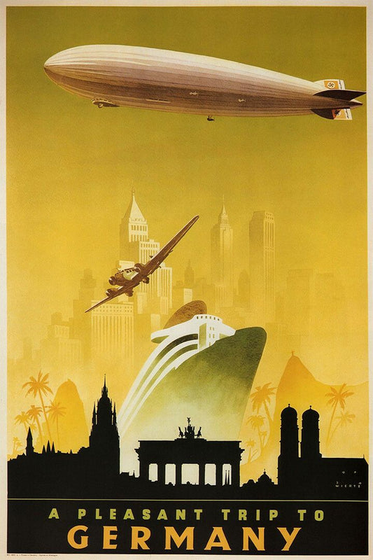 1930S A Pleasant Trip To Germany Vintage Zeppelin Travel Wall Poster