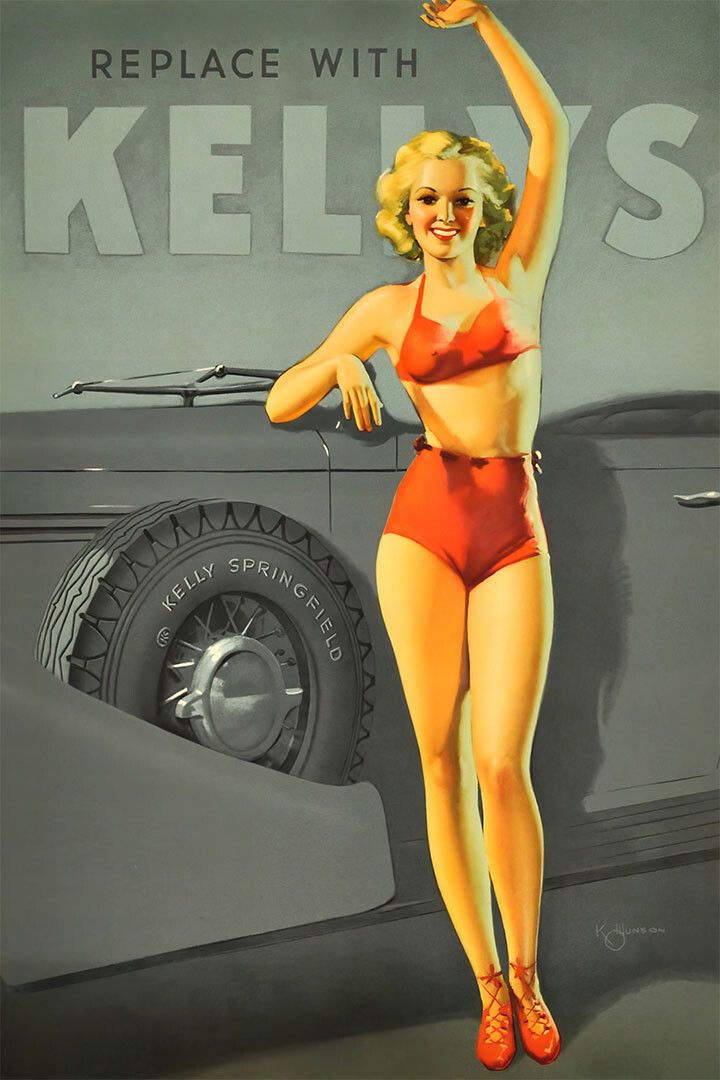 1930S Automotive Kelly Tires Vintage Style Pinup Magnet