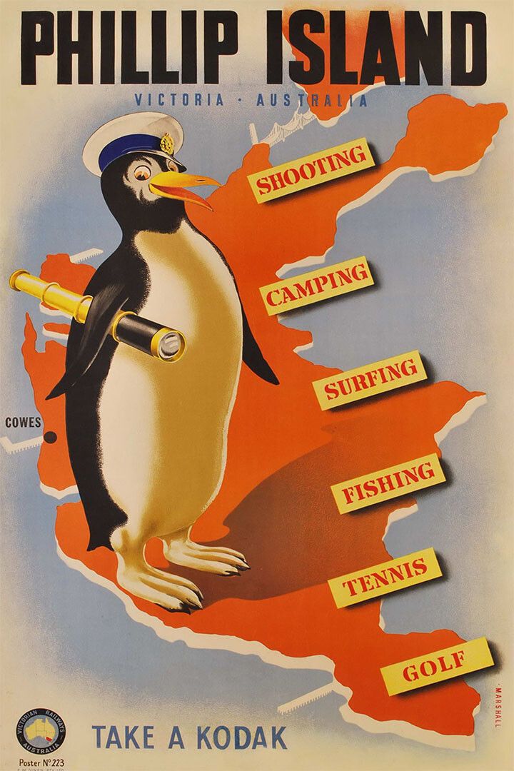 1930S Penguin Phillip Island Australia Vintage Travel Magnet
