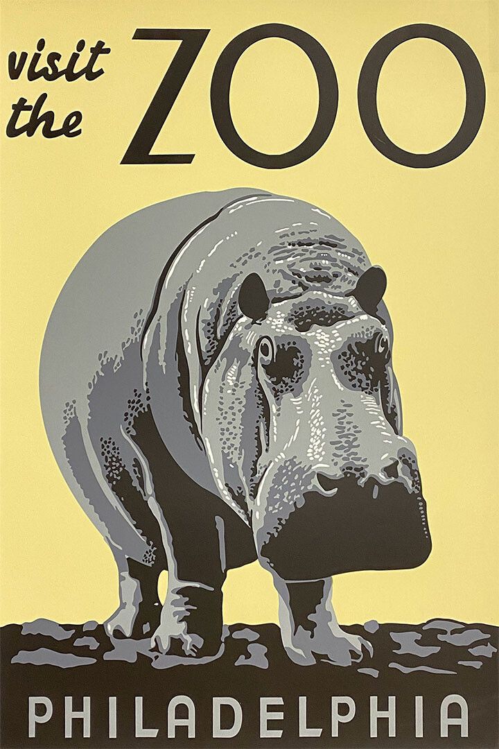 1930S Philadelphia Zoo Hippopotamus Classic Wpa Federal Magnet