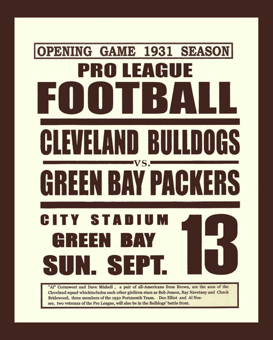 1931 Cleveland Bulldogs Green Bay Packers Team Photo Football Picture Nfl