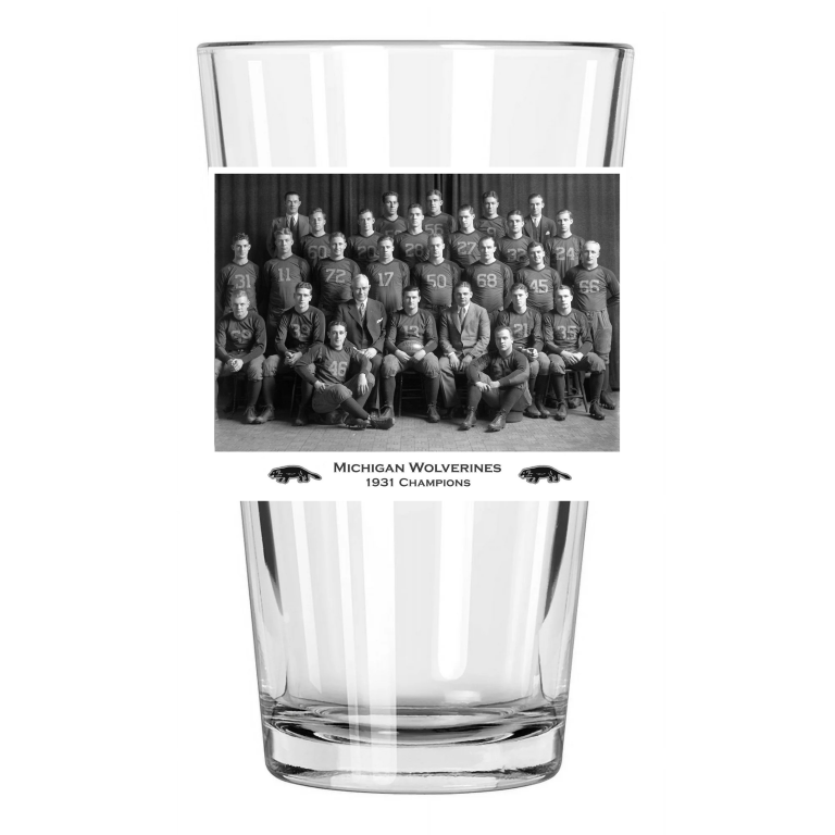 1931 College Champions Michigan Wolverines Football Pint Beer Drinking Glass