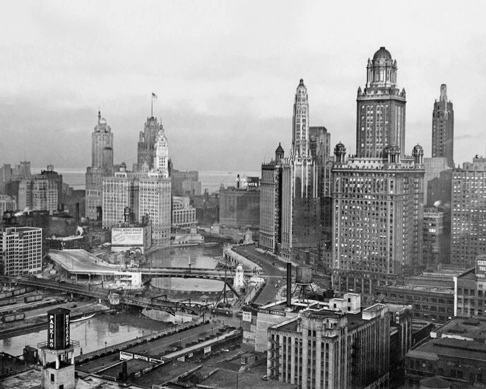 1931 Downtown Chicago Skyline Glossy Photo Pure Oil Building, Mather Tower