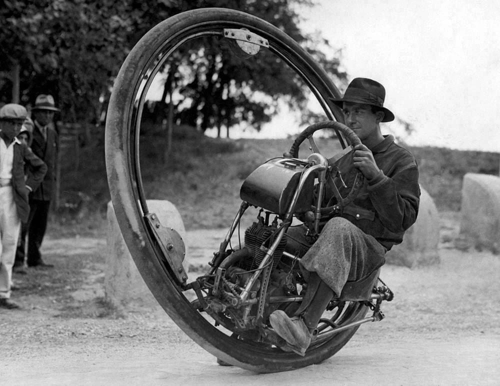 1931 One Wheel Motorcycle Cool Transportation Old Magnet Reprint