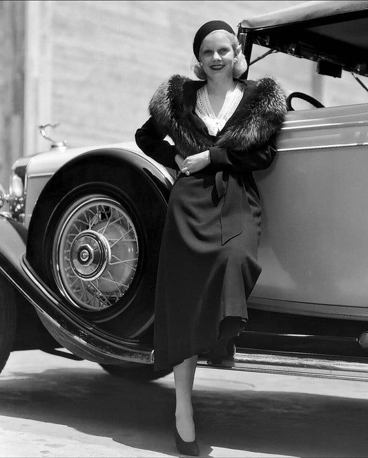 1932 Actress Jean Harlow & Her Cadillac Classic Car Retro Picture Keychain
