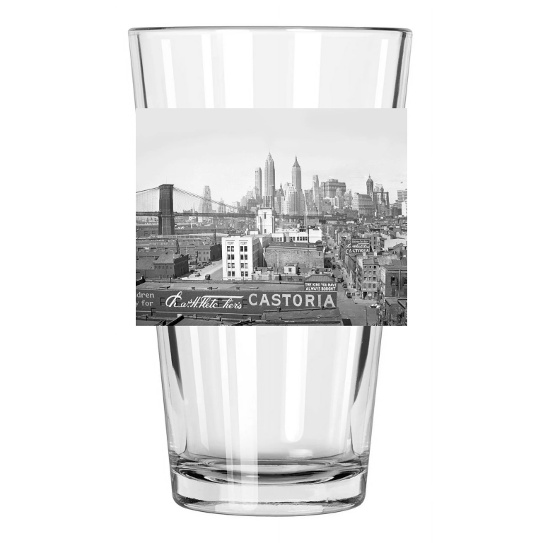 1932 Brooklyn Bridge And Jersey City Skyline New York Pint Beer Drinking Glass