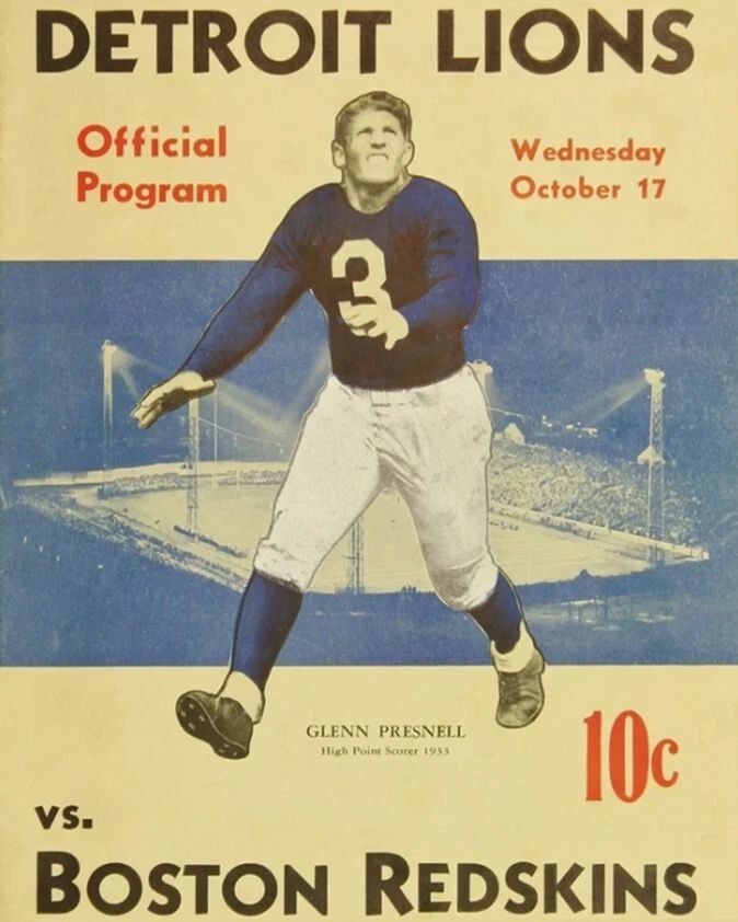1934 Detroit Lions Vs Boston Redskins Magnet Football Picture Nfl