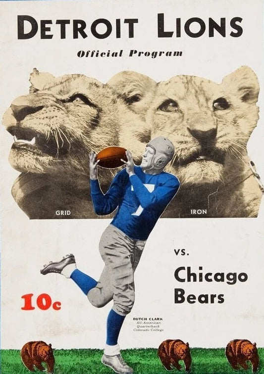 1934 Detroit Lions Vs Chcago Bears Keychain Football Picture Nfl Wide Border