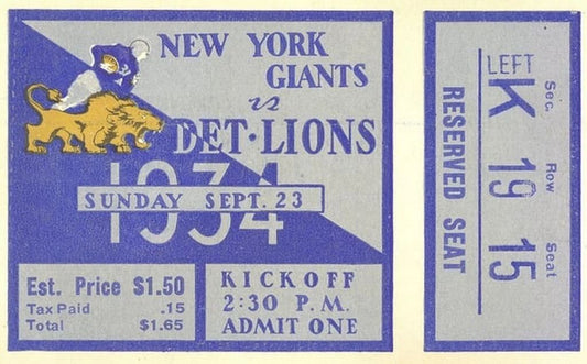 1934 Detroit Lions Vs New York Giants Ny Keychain Football Picture Nfl
