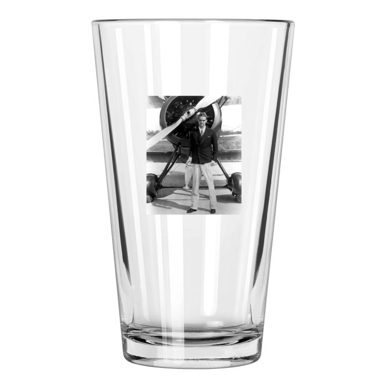 1934 Famous Aviator Pilot Howard Hughes Photo Portrait Pint Beer Drinking Glass
