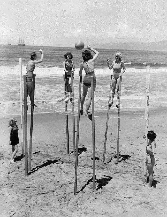 1934 Girls Volleyball On Stilts Venice Beach California Picture Keychain
