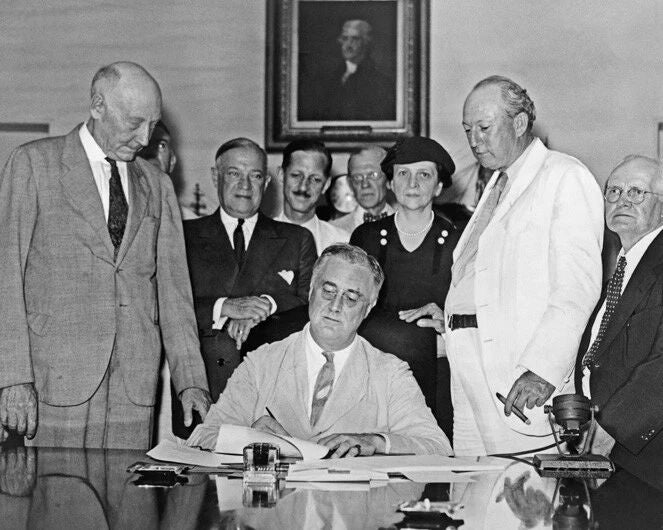 1935 President Franklin D Roosevelt Fdr Photo Social Security Act Poster