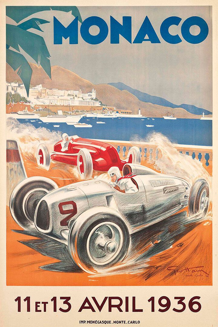 1936 Automotive Monaco Grand Prix Vintage Style Wall Art Home Poster