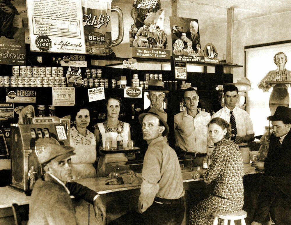 1936 General Store Crowd Drug Store Bryston Nc Old Photo Reprint