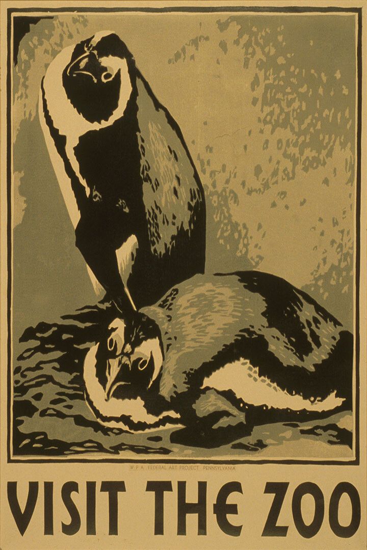 1936 Visit The Zoo Penguin Classic Wpa Federal Magnet