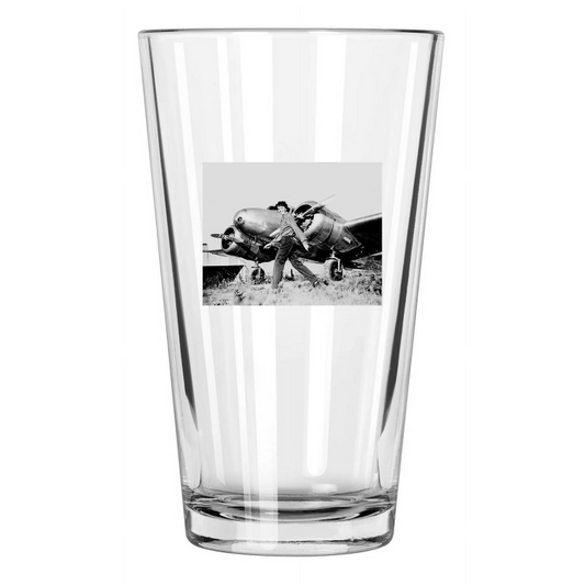 1937 Aviator Pilot Amelia Earhart Photo Airplane Pint Beer Drinking Glass